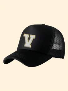 1pc Kids Letter A-Z Print Adjustable Baseball Cap, Sports Hat, Sun Hat, Suitable For Spring, Summer, Autumn - Black - View 22