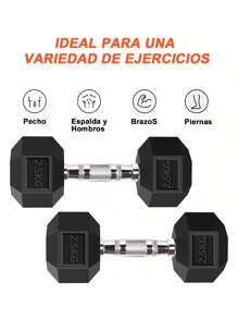 2Mancuernas Hexagonales De Caucho 2.5Kg - Negro - Ver 2