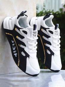 Men's Knitted Mesh Breathable Casual Running Shoes, Lace-Up Comfort Soft-Sole Sneakers For Outdoor Jogging, Spring & Summer - Black - View 1