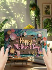 1 pieza Regalo clásico y minimalista para el Día de la Madre, con diseño de elementos florales, impresión plana de alta definición 2D, hecho de madera de alta calidad, decoración colgante de pared, decoración del hogar, decoración de cartel, decoración versátil de pared, decoración de entrada, uso versátil