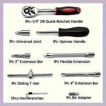 46pcs Mechanic Tool Kit - Steel Sockets With Ratchet Wrench, Multifunctional Auto Repair Set With Carrying Case, Manual Tools For DIY Projects