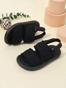 Toddler Solid Soft Bottom Beach Sandals, Boys' Fashionable Casual New Style Flat Sandals - Black - View 3