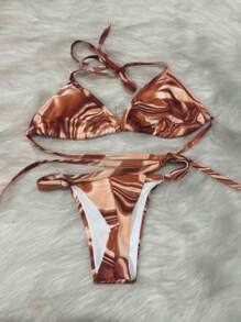 TRICO-ZHU Two-Tone V-Neck Bikini Without Padded Panties FIDA Asa Delta Gringa Fashion Women's Clothing Beachwear Factory Has Two Different Panty Sizes.2024NEW - 棕色 - 查看 2