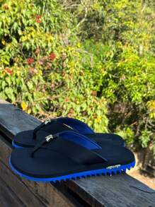 Kenner Kivah Rakka L7 Men's Casual Basic Flip Flops Tractor Sandal Everyday Side Detail - Preto/Azul - 查看 2