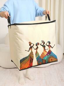 1 Piece, Portrait Pattern Printed Large Capacity Storage Bag, Wardrobe Organizing Storage Bag, Foldable Clothing Storage Box, With Sturdy Zipper Clothing Storage Container, Suitable For Clothing, Blankets, Quilts, Etc - Multicolor - View 9