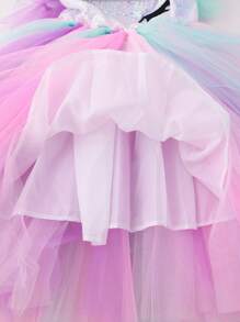 Conjunto de vestido de tul colorido con diseño de unicornio y diadema de unicornio para niña