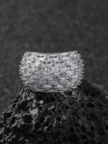 1 件耀眼宽环戒指，镶有方晶锆石，时尚珠宝，适合新娘宴会装饰、日常佩戴、爱情周年纪念礼物 - 彩色 - 查看 7