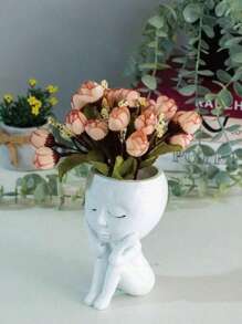 1pc Personalized Resin Doll Succulent Plant Closed Eyes Eve Plant Pot, Flower Pot Indoor Modern Decorative Plastic Plant Pot For All Houseplants, Succulents, Flowers And Cacti