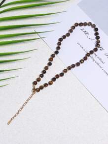 6 毫米天然石打结串珠项链、磨砂亚马逊石颈链、虎眼石颈链、优雅宝石项链、精致珠宝诞生石项链礼物 - 彩色 - 查看 11