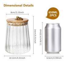 2PCS Glass Coffee Nuts Canister Airtight Storage Jar Petal Decorative Container With Bamboo Lid Metal Handle For Kitchen, Pantry, Or Dry Food Storage .Easy To Grasp 700ml, 23 FL OZ - 2PCS-cone-bamboo Cover - View 2