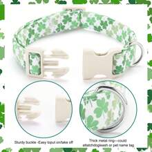 St. Patrick's Day Themed! Multiple Clover & Shamrock Print Polyester Dog Collar, Various Sizes Fit Small/Medium/Large Dogs, Suitable For Boy Dogs & Girl Dogs