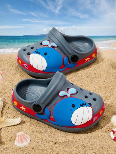 1 Pair Boys' Comfortable, Fashionable Casual Soft-Toe Anti-Kick Anti-Collision Cute Cartoon Whale Design Breathable Sandals, Durable & Easy To Clean, Spring/Summer