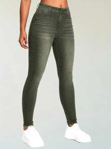 ZYANYA Mezclilla Para Mujer  Jeans Mezclilla Gruesa Levanta Pompas Vaqueros ajustados Corte Corazón Levanta Glúteos - Bronce - Ver 5