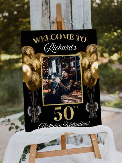 1 pieza - Póster de cumpleaños personalizado con estilo negro y dorado, cartel de bienvenida de cumpleaños personalizado con foto, póster de lienzo sin marco personalizado - Arte de pared personalizado con tu foto, decoración de pared, decoración del hogar bellamente decorada, cartel de celebración de cumpleaños, cualquier edad, impresión de póster moderno, decoración de póster al aire libre con estilo, decoración del hogar con estilo, regálale un regalo único, ambiente cálido, renovación otoñal del hogar, decoración navideña, armonía del hogar