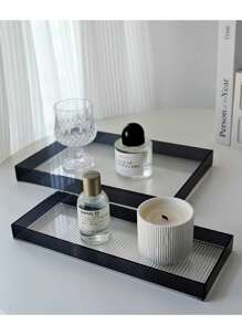 1 Set Transparent/Black Acrylic Vanity Tray, Bathroom Countertop Organizer, Kitchen Countertop Tray, Luxury Vanity Countertop Storage Rack For Cosmetics & Decor - Multicolor - View 3