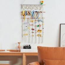 1pc Macrame Wall Art, Handwoven Lace DIY Photo Wall Hanging Tapestry, Bohemian Style Hair Clip Organizer Wall Decor - Comes With 10 Small Wooden Clips