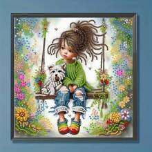 1pc 30*30cm/ 11.8 * 11.8in Frameless 5D Asymmetrical Shaped Diamond Painting Kit, DIY Design For Woman On Swing Pattern, Wall Decor, Ornament, Beginner & Adult Gift, Thanksgiving