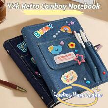 Cuaderno coreano retro de mezclilla con 4 cuadrículas, páginas interiores reemplazables DIY, cuaderno estudiantil lindo de dibujos animados, tarjetas pequeñas, útiles escolares, de vuelta a la escuela - Ver 6