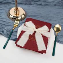 1/2/3卷手工雪纺丝带流苏，1.5英寸 x 16.4英尺，毛边，适用于婚礼请柬、新娘捧花、礼品包装、工艺品、节日装饰、红色、情人节派对用品 - 米色 - 查看 3