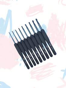 9 Stück blaues Häkelnadel Set, Edelstahl Häkelnadeln mit weichem Griff für Amigurumi, Stricken, Anfänger, geeignet für Strickwolle, Wollsocken, Pullover, Wollpuppen