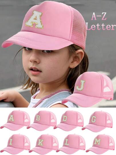 1PC Red Children Mesh Letter Embroidery Mesh Baseball Cap Boys Girls Outdoor Adjustable Casual Hats Boy Girl Travel Sunscreen Hat 8-16Y