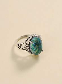 1pc Vintage Elegant Green Gemstone Ring