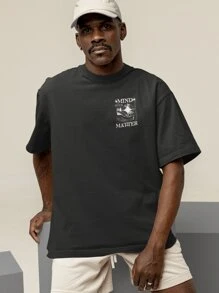 Oversized T-Shirt Turtleneck Unisex Streetwear 100% Cotton Urban Style Workout Casual Black And Off Whte Printed - 黑色 - 查看 2