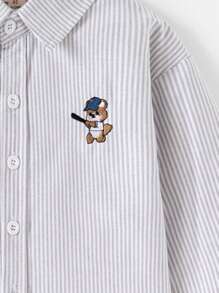 男童长袖刺绣休闲衬衫，春季