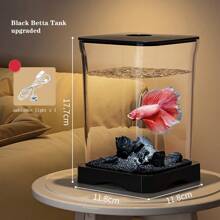 Fish Tank,Betta Fish Tank,Aquarium Starter Kit,Mini Desktop Rectangular Fish Tank With Top Feeding Hole & Built-In Bottom Light Tabletop Decoration For Betta Fish