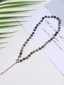 6 毫米天然石打结串珠项链、磨砂亚马逊石颈链、虎眼石颈链、优雅宝石项链、精致珠宝诞生石项链礼物 - 彩色 - 查看 12