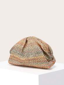 This Lady Is Holding A Wide-Capacity, Fashionable And Minimalist Clutch Bag Designed With Woven Pleats And Cloud Patterns, Suitable For Shopping And Going Out.