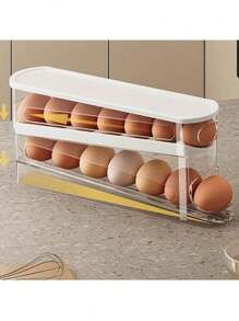 30pcs Auto-Rotating Egg Tray, 3-Tier Fridge Mounted Egg Storage Box, Made Of Fresh-Keeping PP Material, Essential Kitchen Organizer To Save Space