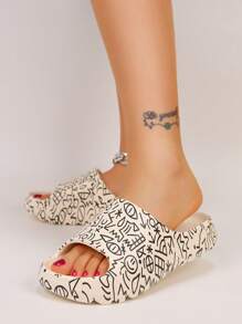 pueenb 可爱涂鸦印花枕头拖鞋，EVA 材质软底轻便家用拖鞋，防滑夏季拖鞋 - 彩色 - 查看 3