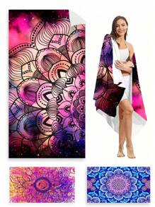 Asciugamano/telo da spiaggia assorbente e ad asciugatura rapida da 250 g/mq, con stampa a stella o mandala, extra large, utilizzabile come tappetino da yoga, scialle per il sole - asciugamano da spiaggia in microfibra per viaggi, campeggio, nuoto, escursioni - dimensioni 70*140cm o 90*180cm, accessorio essenziale per vacanze estive, viaggi, vacanze, decorazione da bagno
