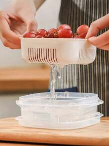 4 piezas de contenedores de almacenamiento de alimentos de plástico con tapas, contenedores de guardado para vegetales y frutas con asa y cesta coladora, contenedores transparentes reutilizables para frutas, verduras y productos secos - Almacenamiento multifuncional