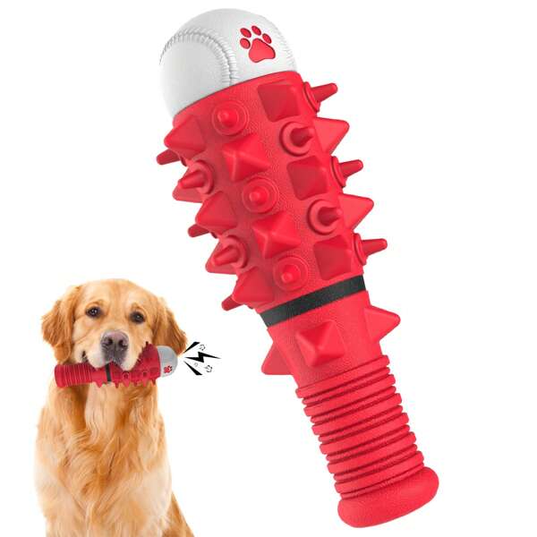 Dog Chew Toy, Durable Squeaky Baseball Shaped Pet Training Teething Toy, Interactive Dog Chewing Toy