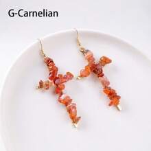 1Pair Natural Crystal Gravel Stone Cross Amethyst Eardrop Earrings Pink Crystal Reiki Eardrop Women Party Wedding Jewelry - Crushed Stone Cross Earrings - View 14