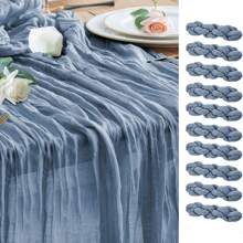 Toalha de mesa com estampa de queijo azul-acinzentado, toalha de mesa de gaze boho, toalha de mesa longa e transparente simples, tecido de gaze, pano de queijo de fazenda, adequado para chá de bebê, casamento, noiva, festa de aniversário, decoração de mesa de jantar