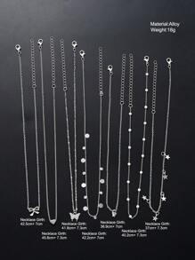 17KM 7pcs/Set Heart, Butterfly, Star, Bow Charm Necklace Set For Women, Suitable For Vacation, Date, Daily Wear & Gift - Silver - View 6