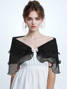 DOMIOURA 1 Pc Lace Short Sleeve Shrug Bridal Wedding Elegant Cape Summer Casual Shawl Banquet Dress Cloak