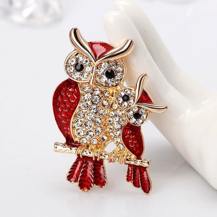 New Korean Style Drip Oil Rhinestone Brooch, Fashion Owl Brooch, Vintage Unique Lizard/Gecko Animal Brooch, Electroplated Antique Silver Animal Brooches, Suitable For Clothes, Bags And Hats, Perfect Gift For Friends - Enamel Cartoon Animal Pins For Reptile Lovers - Red - View 3