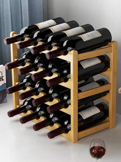 1pc Multi-Tier Bamboo Wine Rack - Modern Simple Design, Easy To Assemble, Small Desktop Wine Display & Storage Organizer, Great For Wine Placement And Storage, Gift For Father