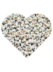 300 Beads Letters Round Alphabet Vowels And Consonants Beads Crafts Jewelry - 白色和金色 - 查看 1