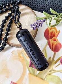 1 件黑曜石吊坠项链，心经，幸运符，繁荣，鱼形图案，个性化护身符，多功能项链礼物 - 黑色 - 查看 3