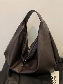 Fashionable Minimalist Large Capacity Handbag, Soft PU Leather Shoulder Tote Bag, Casual Commuter Vintage Style, Zipper Closure, Suitable For Daily Use