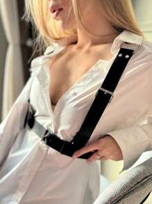 Women's Fashion Black PU Leather Corset Belt, Gothic Style Waist Trainer, Suitable For Daily Outfit, Fashion Statement Accessory, Steampunk Clothing Accessory