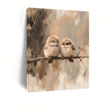 1 bức tranh vải canvas phong cách cổ điển hình chú chim non màu nước trên cành cây có khung gỗ - tông màu trung tính, nền có họa tiết, tranh treo tường sẵn sàng để trang trí phòng khách và phòng ngủ, quà tặng lý tưởng, đồ trang trí chim - 1 cái - Xem 8