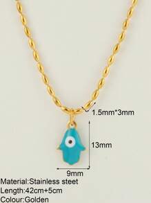 1pc Stylish Collarbone Chain Necklace With Devil's Eye & Palm Pendant, New Fashion Jewelry For Women, Suitable For Daily Wear, Festivals And Gifts