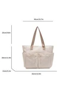 Nueva bolsa de mano de gran capacidad para ir a la escuela, versátil bolso de hombro tipo tote para estudiantes universitarios - Beis - Ver 4