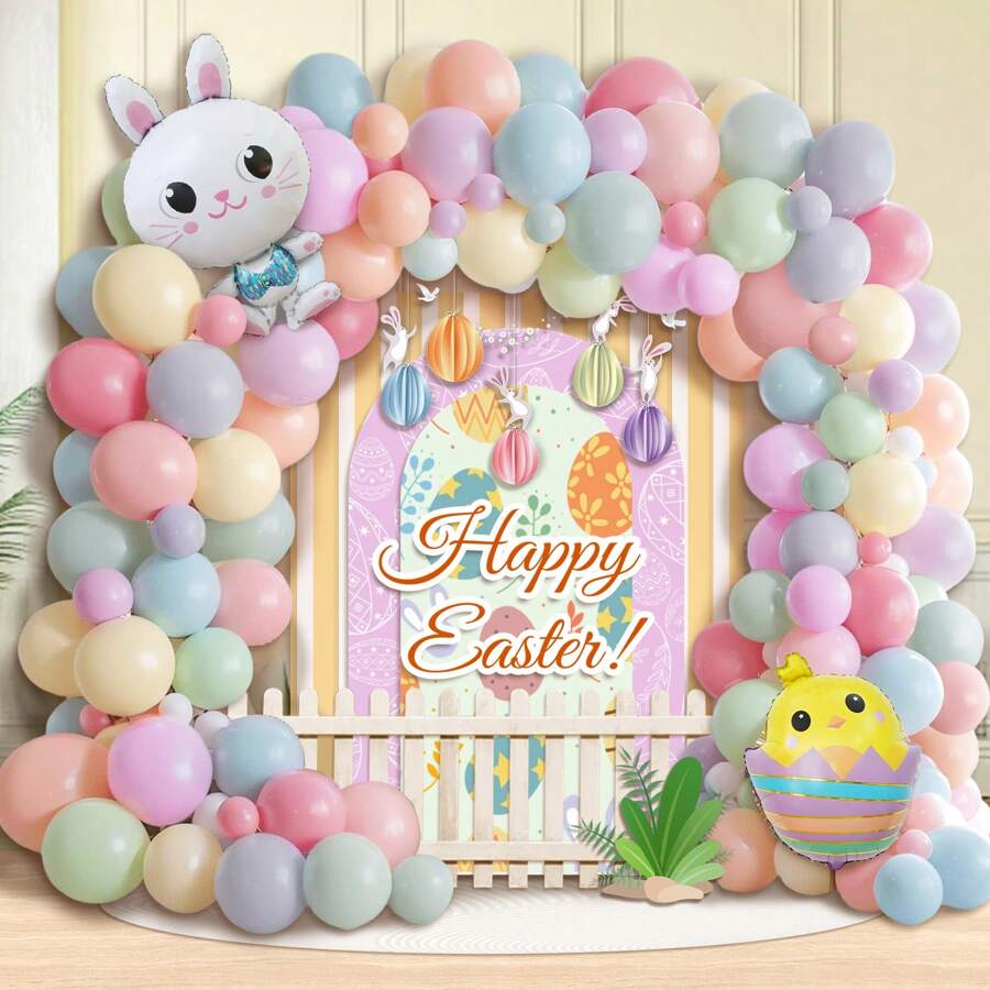 124 件复活节气球拱门套件，复活节兔子和小鸡铝箔气球，适用于复活节生日派对用品、春季派对装饰 - 彩色 - 查看 1